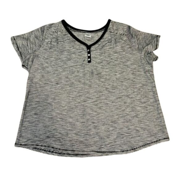 Croft & Barrow Womens Striped Short Sleeve Henley Top 1X Black/White Cotton/Poly - Picture 1 of 7